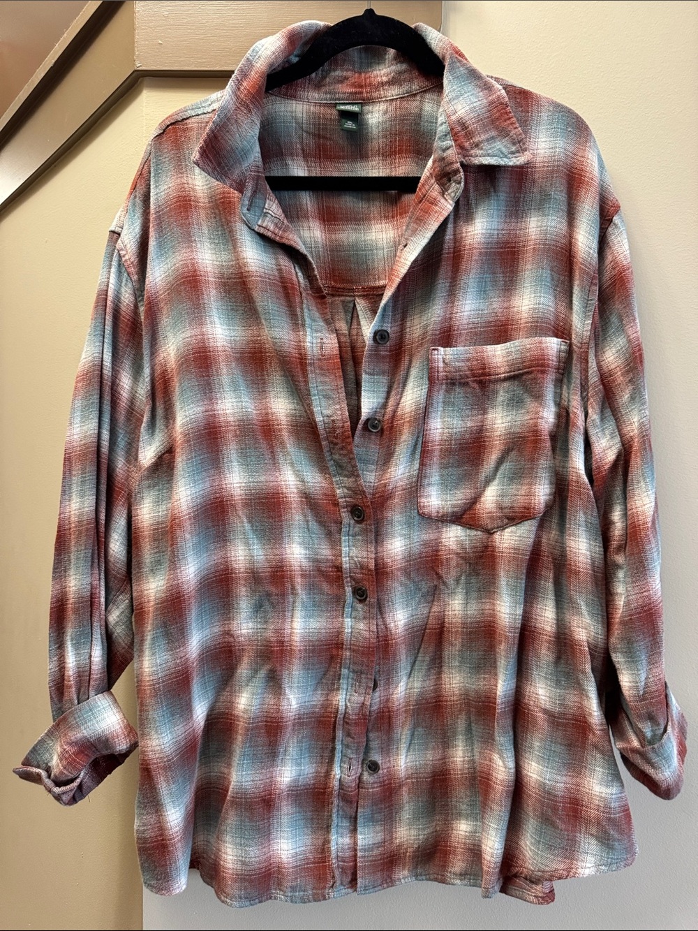 Target women’s Plaid Button-Up Shirt in Rust and Light Blue